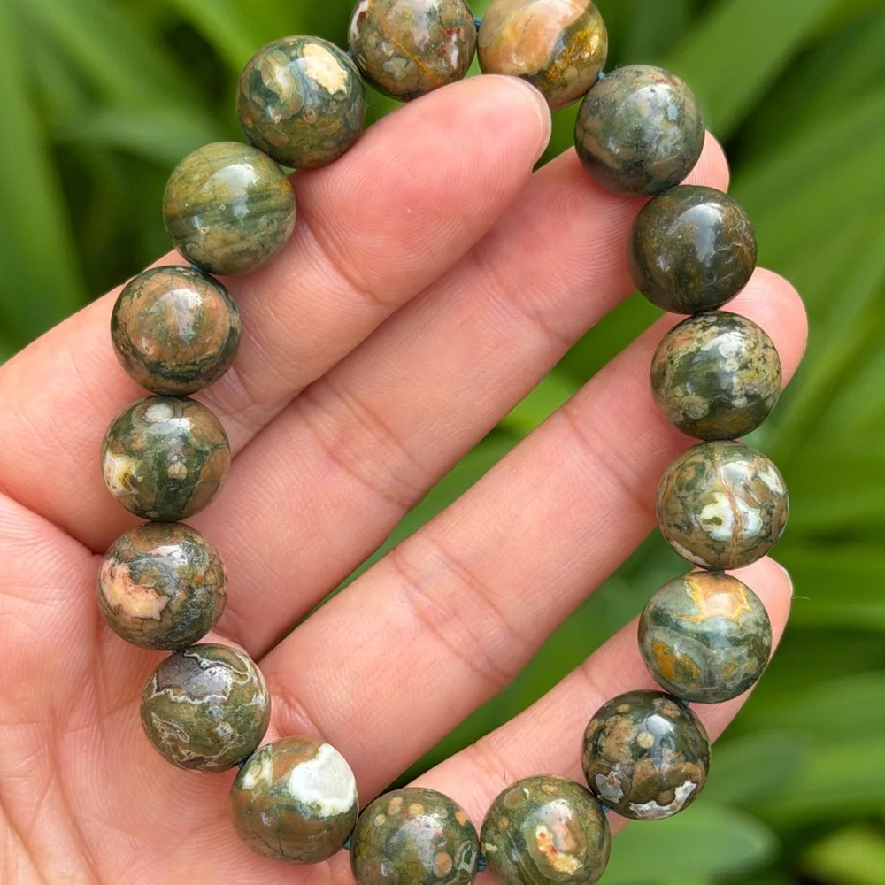 12mm stretchable green‎ forest jasper bracelet 0736